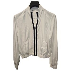 2 LIV Womens White Perforated Full Zip Mesh Active Bomber Jacket Mock Neck M